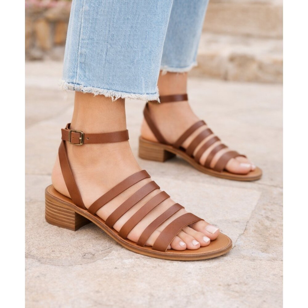 Lucky Brand - Fiorella Leather Strappy Sandals | Brown Low Heel